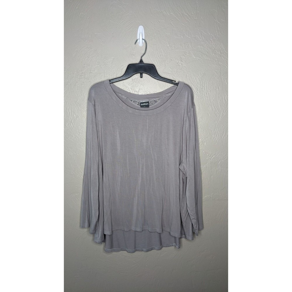 Shana Womens Plus 3X Gray 3/4 Sleeve Crochet Back Top